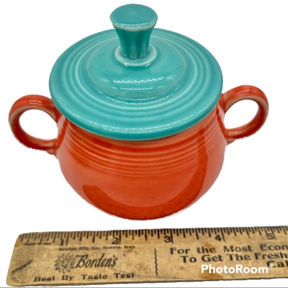 🏖SOLD🏖 FIESTAWARE Double Handle Sugar Bowl Lid Small Poppy Turquoise - Picture 5 of 7